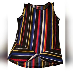 SJS Women's Striped Sleeveless Top With Cute Twist Detail At Waist, Small, EUC